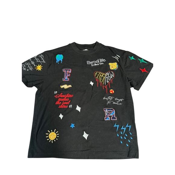 First Row Graphic Embroidered Black T-Shirt Men’s Medium - Picture 1 of 7
